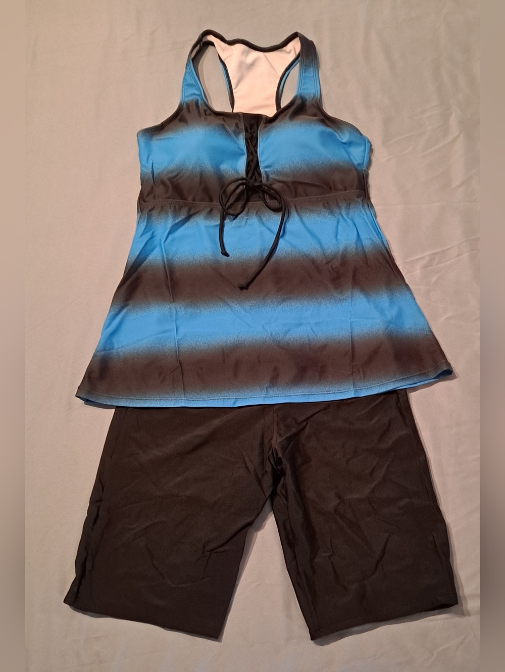 Blue and Black Ombre Racerback Tankini & Swim Short Set